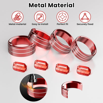 DIAMOOKY Jeep Wrangler & Gladiator Accessories Metal Button Knob Cover, Window Switch Button Cover Volume Radio Air Conditioner Headlight Switch Knob Cover, 8PCS, Red