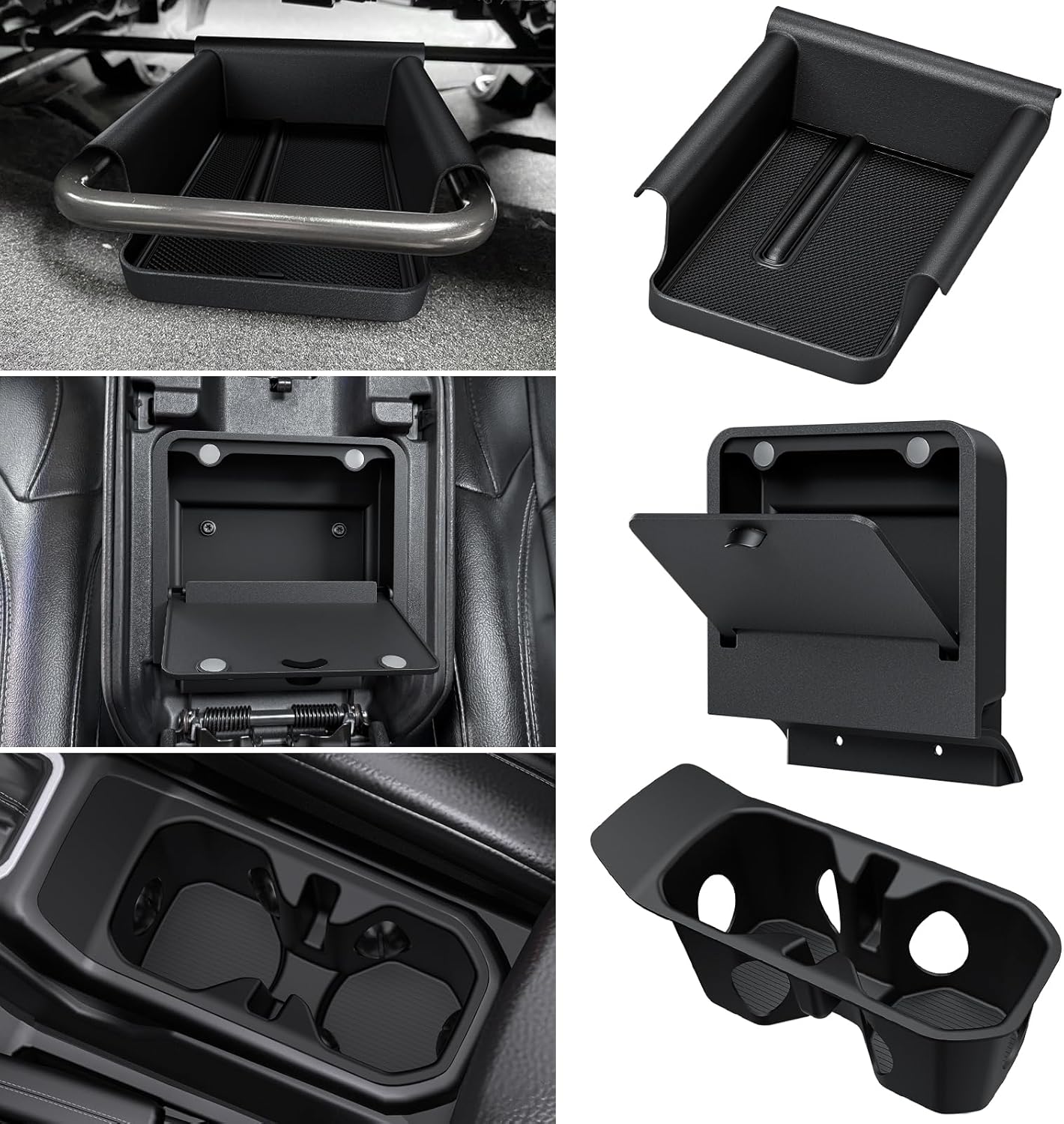 DIAMOOKY 3PCS Front Under Seat Storage Organizer for Jeep Wrangler JL JLU 2018-2026 & Gladiator JT 2020-2023 2024 2025 2026 Accessories Hidden Center Console Organizer Cup Holder (Not for Power Seat) - image 1