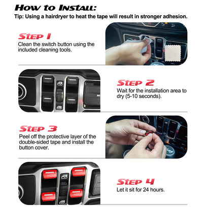 DIAMOOKY Metal Window Switch Button Cover 4PCS for Jeep Wrangler JL JLU 2018-2025 and Gladiator JT 2020-2025 Accessories,Red