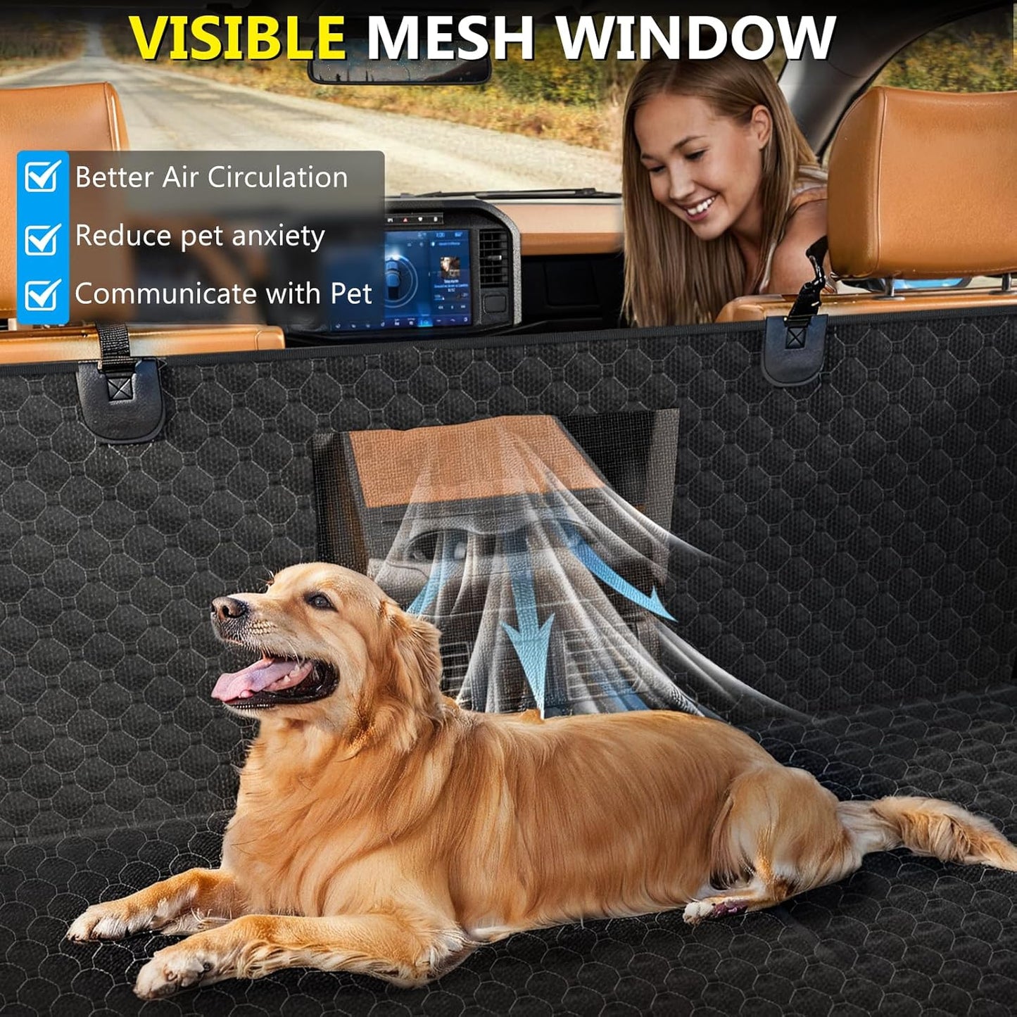 DIAMOOKY Truck Back Seat Cover for Dogs with Car Door Protector, Truck Back Seat Extender Dog Hammock for F150/Silverado 1500/GMC Sierra 1500/RAM 1500/Titan, Holds 420lbs