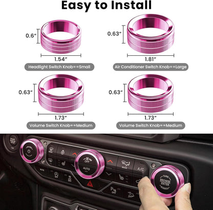 DIAMOOKY Jeep Wrangler & Gladiator Accessories Metal Button Knob Cover, Window Switch Button Cover Volume Radio Air Conditioner Headlight Switch Knob Cover,8PCS,Pink