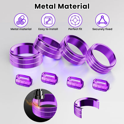 DIAMOOKY Jeep Wrangler & Gladiator Accessories Metal Button Knob Cover, Window Switch Button Cover Volume Radio Air Conditioner Headlight Switch Knob Cover,8PCS,Purple