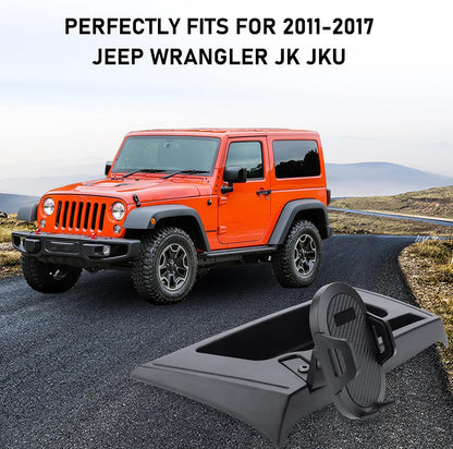 DIAMOOKY Phone Mount for 2011-2017 Jeep Wrangler JK JKU 360°Adjustable Phone Holder Dashboard Tray Storage Box System Kit