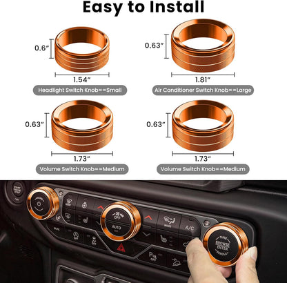 DIAMOOKY Jeep Wrangler & Gladiator Accessories Metal Button Knob Cover, Window Switch Button Cover Volume Radio Air Conditioner Headlight Switch Knob Cover,8PCS,Orange