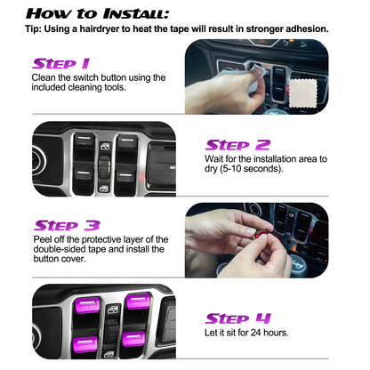 DIAMOOKY Metal Window Switch Button Cover 4PCS for Jeep Wrangler JL JLU 2018-2025 and Gladiator JT 2020-2025 Accessories, Purple