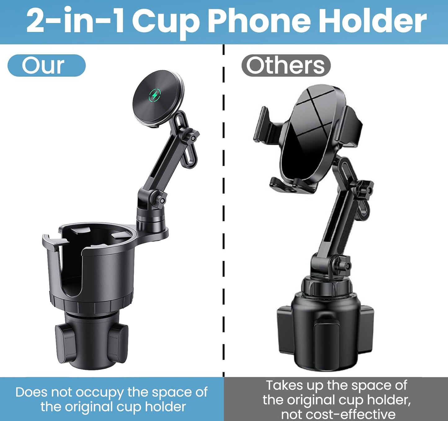 DIAMOOKY Magnetic Phone Car Holders for Magsafe Wireless Car Mount Charger 15W Cell Phone Stand with Adjustable Height for iPhone 12-16 Series