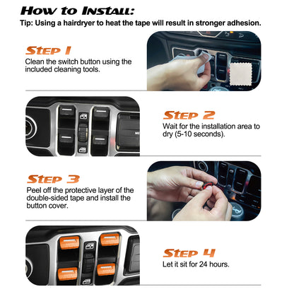 DIAMOOKY Metal Window Switch Button Cover 4PCS for Jeep Wrangler JL JLU 2018-2025 and Gladiator JT 2020-2025 Accessories,Orange
