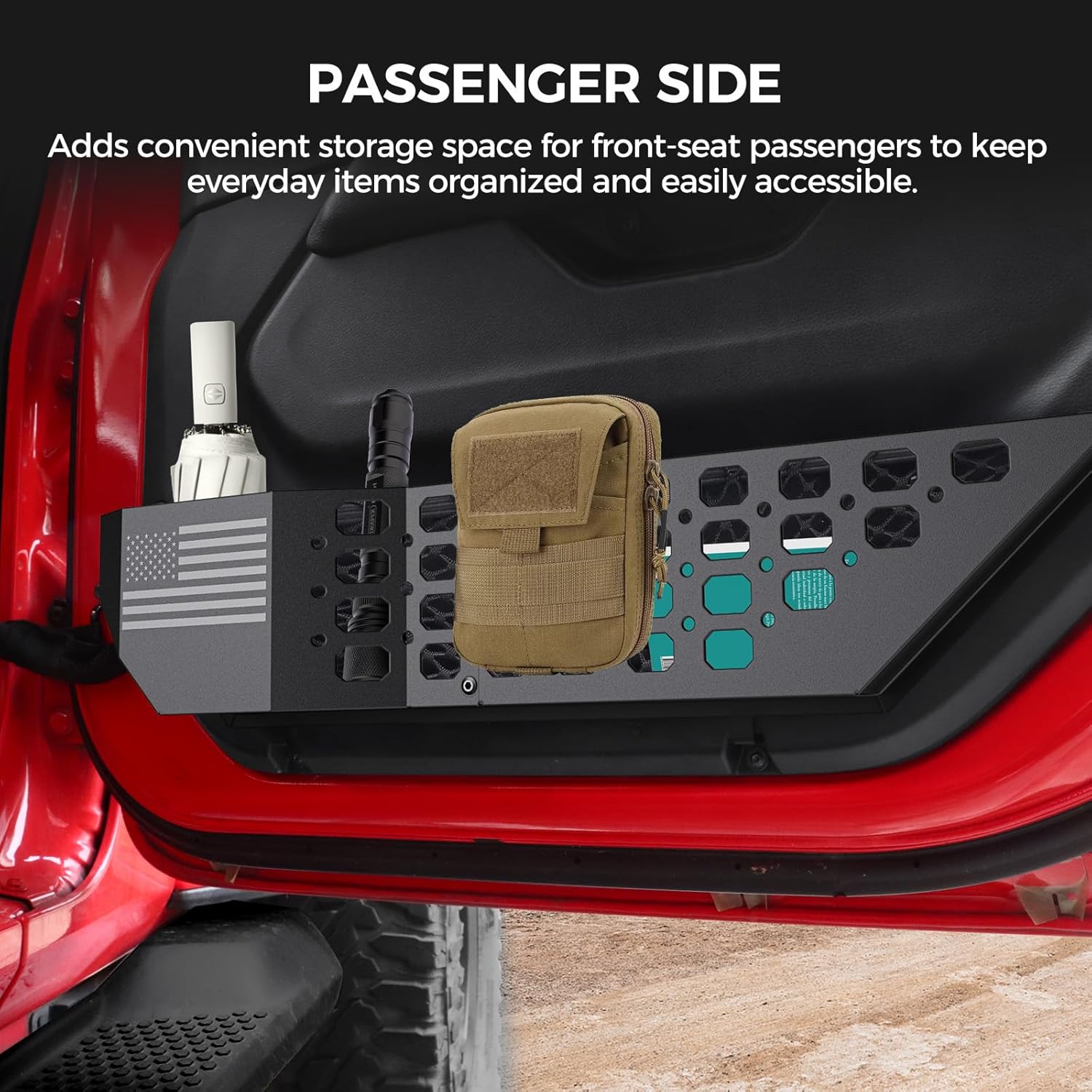 DIAMOOKY Metal Front Door Pocket Storage Box for Jeep Wrangler JL JLU 4XE 2018-2026 & Gladiator JT 2020-2023 2024 2025 2026 Accessories Door Storage Organizer Molle Panels (Not for Power Seats), 2PCS - image 5