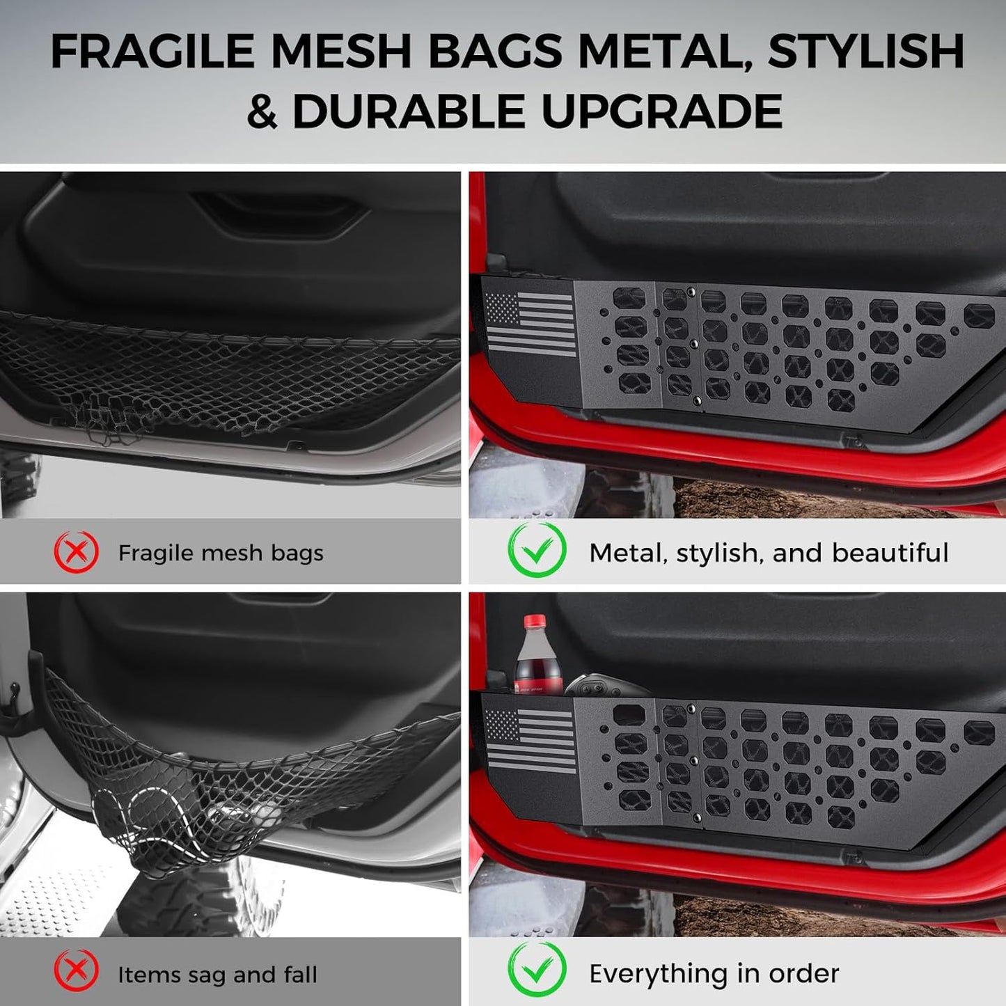 DIAMOOKY Metal Front Door Pocket Storage Box for Jeep Wrangler JL JLU 4XE 2018-2026 & Gladiator JT 2020-2023 2024 2025 2026 Accessories Door Storage Organizer Molle Panels (Not for Power Seats), 2PCS - image 6