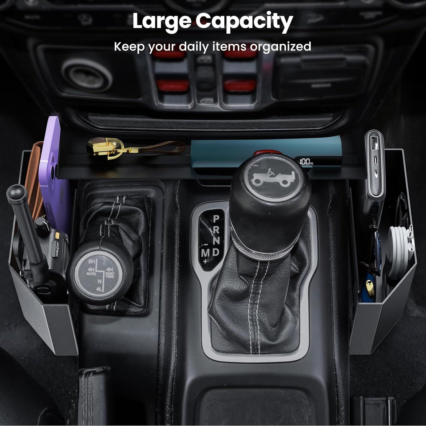 DIAMOOKY Upgraded Metal Magnetic Center Console Organizer for Jeep Wrangler JL/JLU/4XE 2018-2026 & Gladiator JT 2026 2025 2024-2020 Accessories, Gear Shift Side Storage Box,Integrated (Not for JK/JKU) - image 5