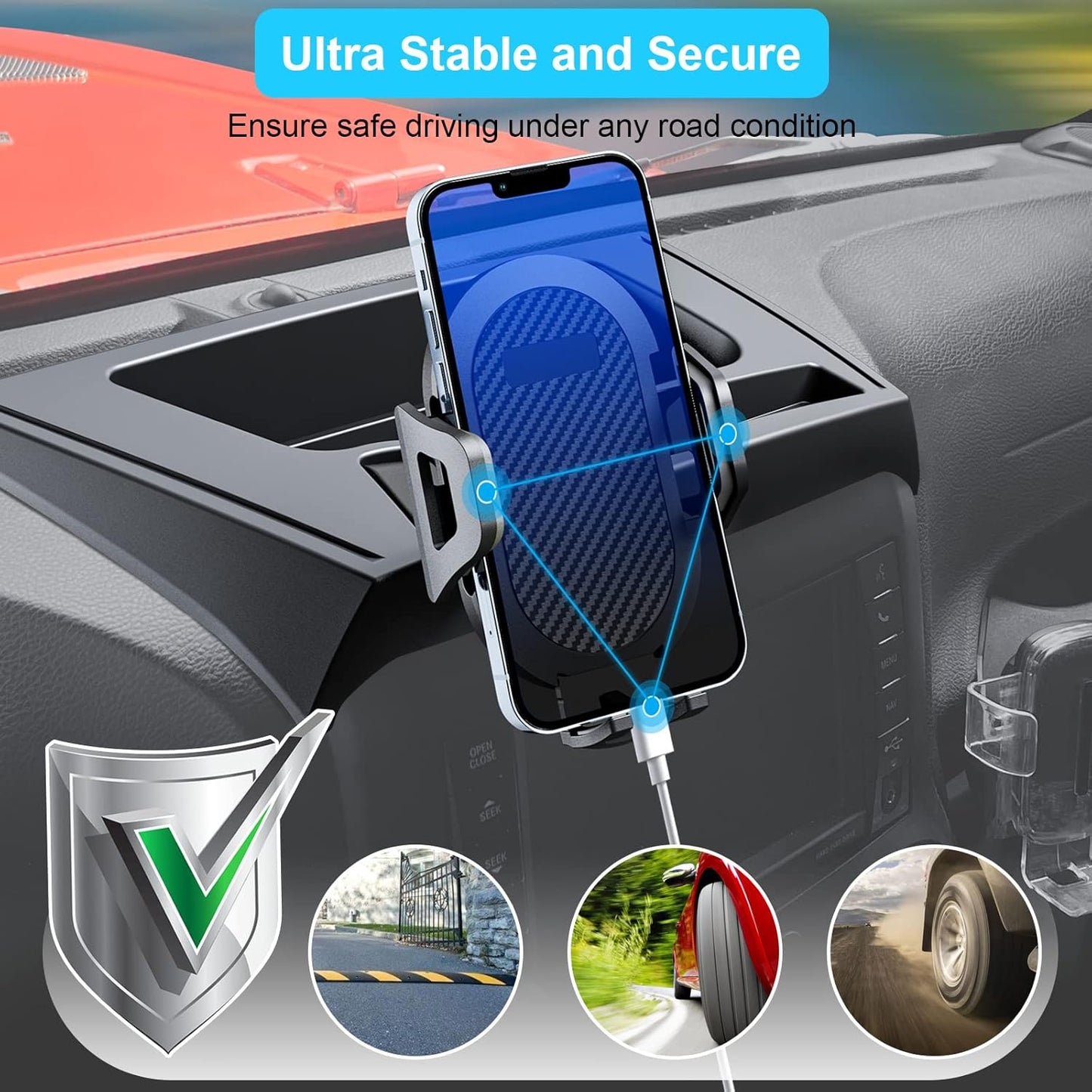 DIAMOOKY Upgraded Phone Mount for Jeep Wrangler JK JKU 2018 2017 2016 2015 2014 2013 2012 2011, Dash Multi-Mount Phone Holder Kit w/Storage Tray Interior Accessories - image 4
