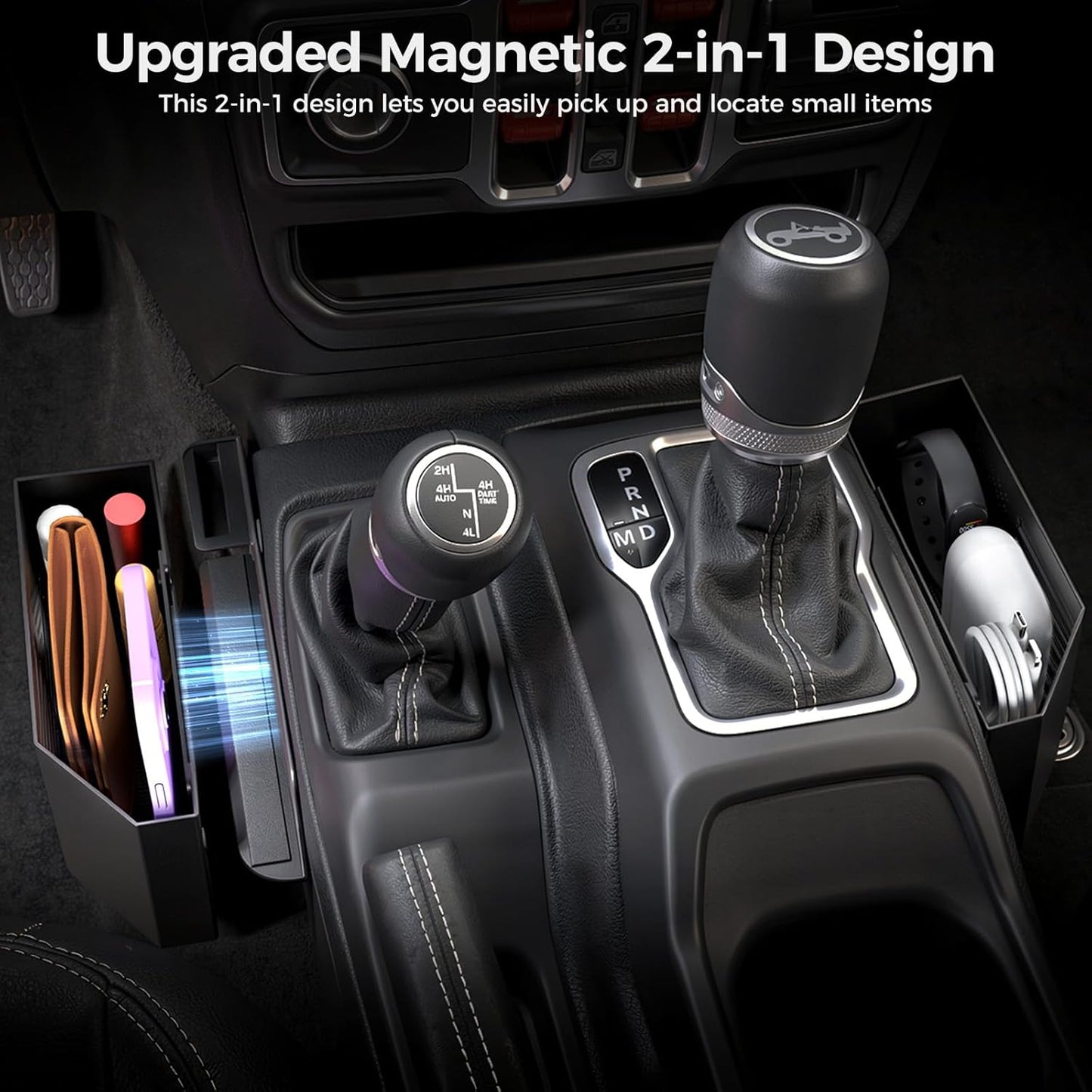 DIAMOOKY Metal Magnetic Center Console Organizer for Jeep Wrangler JL JLU 4XE 2018-2026 & Gladiator JT 2020-2026 Accessories Gear Shift Storage Box, Flag (Not for JK/JKU) - image 2