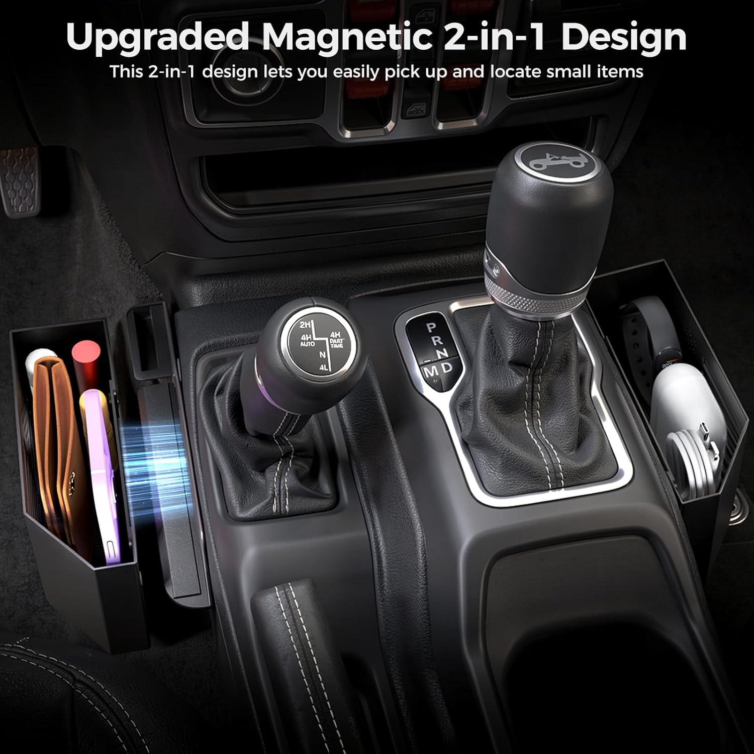 DIAMOOKY Metal Magnetic Center Console Organizer for Jeep Wrangler JL JLU 4XE 2018-2026 & Gladiator JT 2020-2026 Accessories Gear Shift Storage Box, Flag (Not for JK/JKU) - image 2