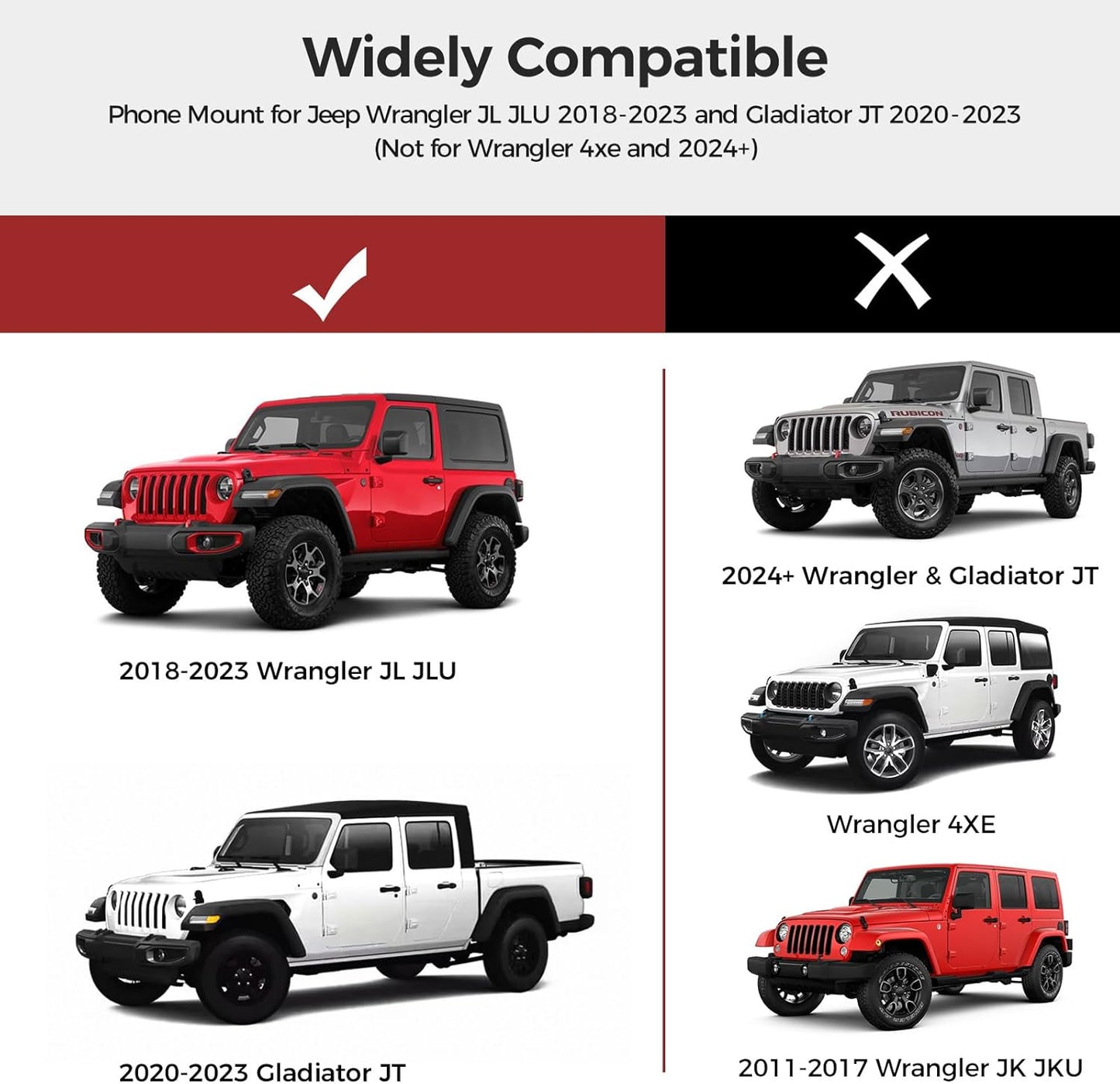 DIAMOOKY Upgraded Metal Phone Mount for Jeep Wrangler JL JLU 2018-2023 & Gladiator JT 2020 2021 2022 2023 Accessories, Dash Phone Holder with Duck Mounts System Kit (Not for 4xe & 2024+) - image 2
