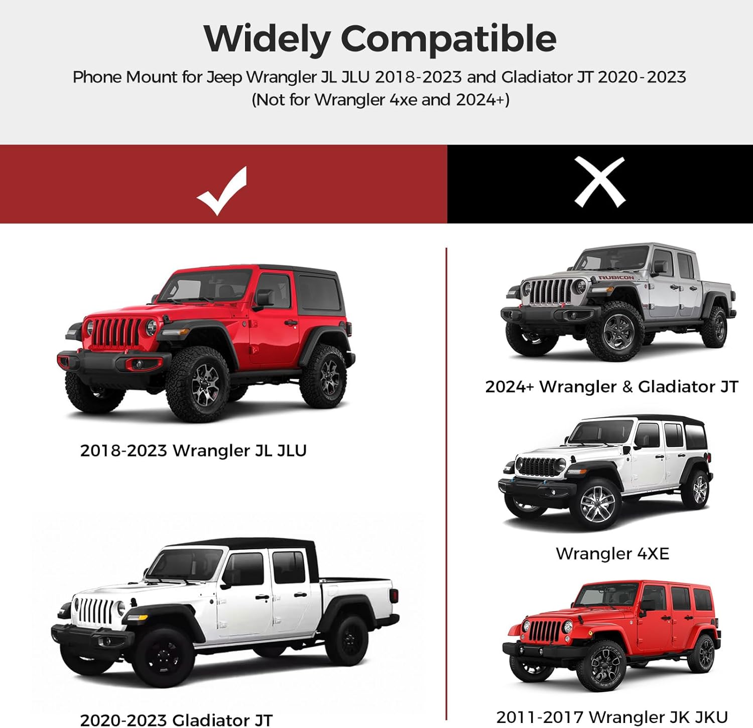 DIAMOOKY Upgraded Metal Phone Mount for Jeep Wrangler JL JLU 2018-2023 & Gladiator JT 2020 2021 2022 2023 Accessories, Dash Phone Holder with Duck Mounts System Kit (Not for 4xe & 2024+) - image 2