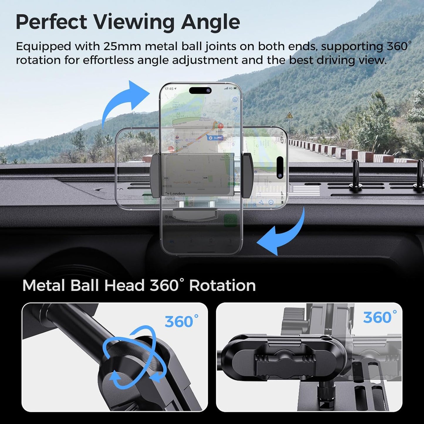 DIAMOOKY Upgraded Metal Phone Mount for Jeep Wrangler JL JLU 2018-2023 & Gladiator JT 2020 2021 2022 2023 Accessories, Dash Phone Holder with Duck Mounts System Kit (Not for 4xe & 2024+) - image 4