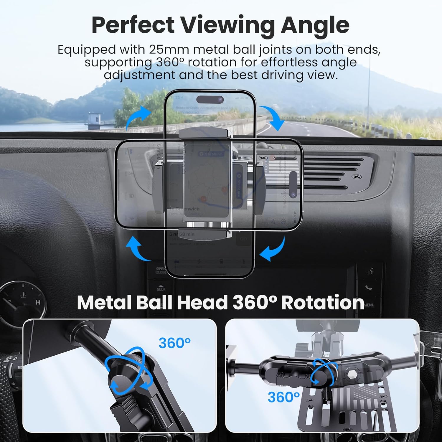 DIAMOOKY Upgraded Metal Phone Mount Compatible with Jeep Wrangler JK JKU 2018 2017 2016 2015 2014 2013 2012 2011 Accessories, Dash Phone Holder with Duck Mounts System Kit - image 3