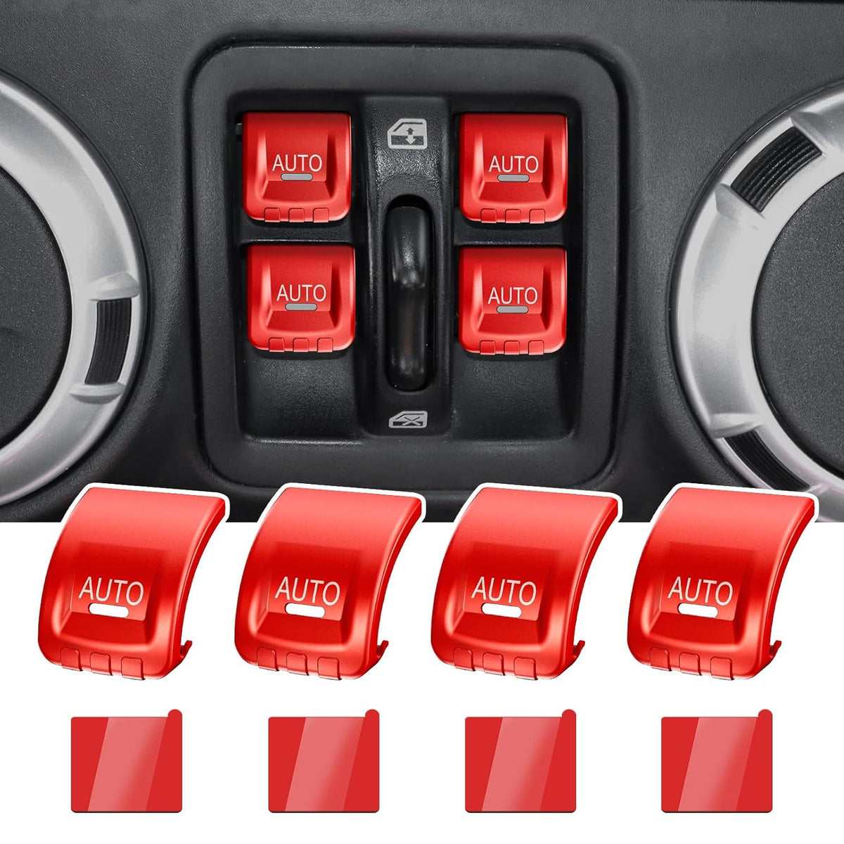 DIAMOOKY Upgraded Metal Window Switch Button Cover for Jeep Wrangler JK JKU 2018 2017 2016 2015 2014 2013 2012 2011 Interior Accessories, Aluminum Alloy, Red - 4pcs - image 1
