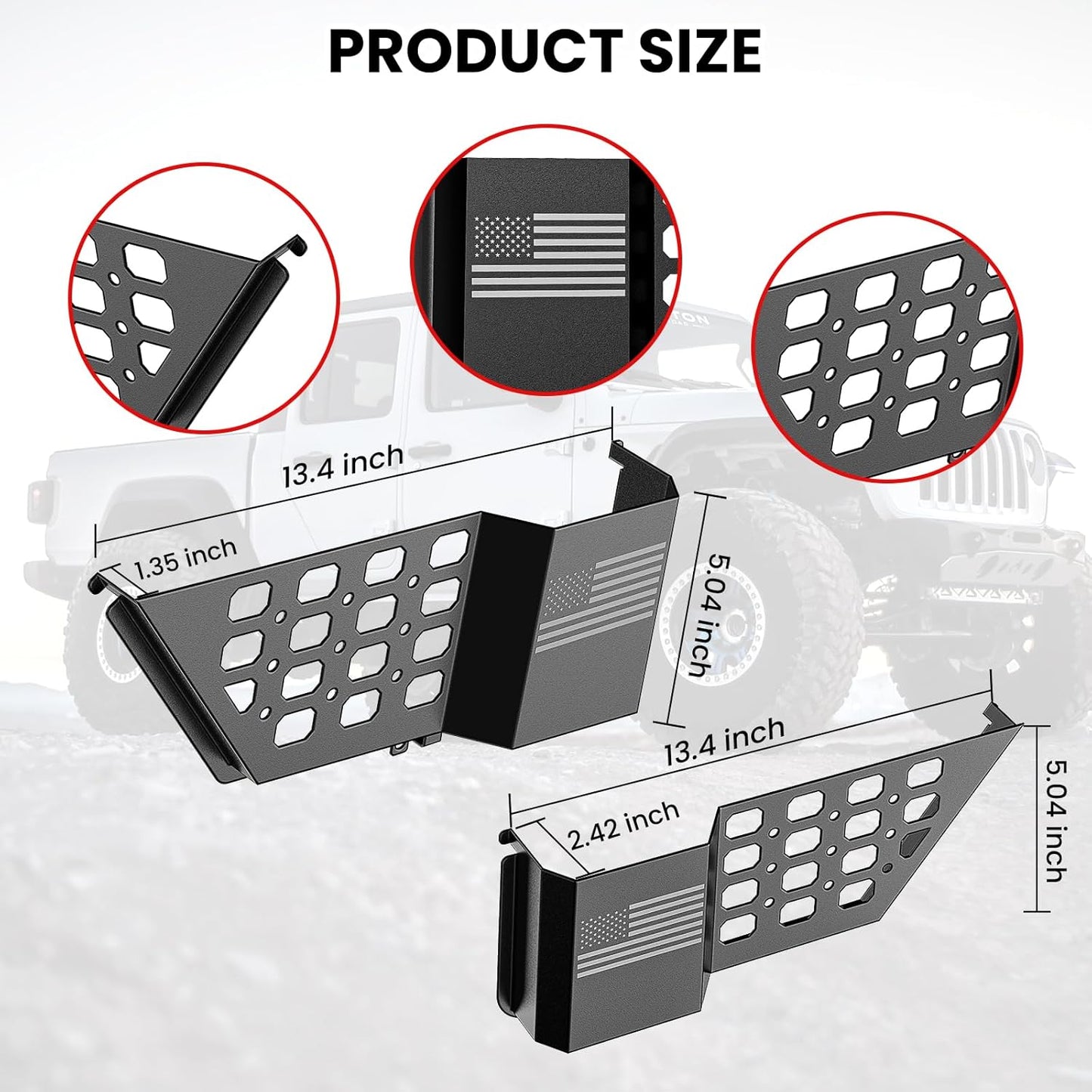 DIAMOOKY Metal Rear Door Pocket Storage Box for Jeep Wrangler JL JLU 4XE 2018-2026 & Gladiator JT 2020-2023 2023 2024 2025 2026 Accessories Door Storage Organizer Molle Panels, Flag, 2PCS - image 7