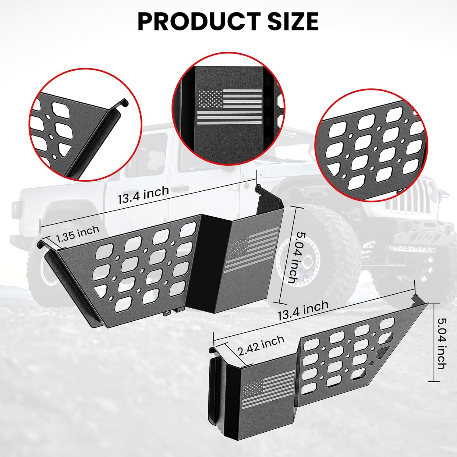 DIAMOOKY Metal Rear Door Pocket Storage Box for Jeep Wrangler JL JLU 4XE 2018-2026 & Gladiator JT 2020-2023 2023 2024 2025 2026 Accessories Door Storage Organizer Molle Panels, Flag, 2PCS - image 7