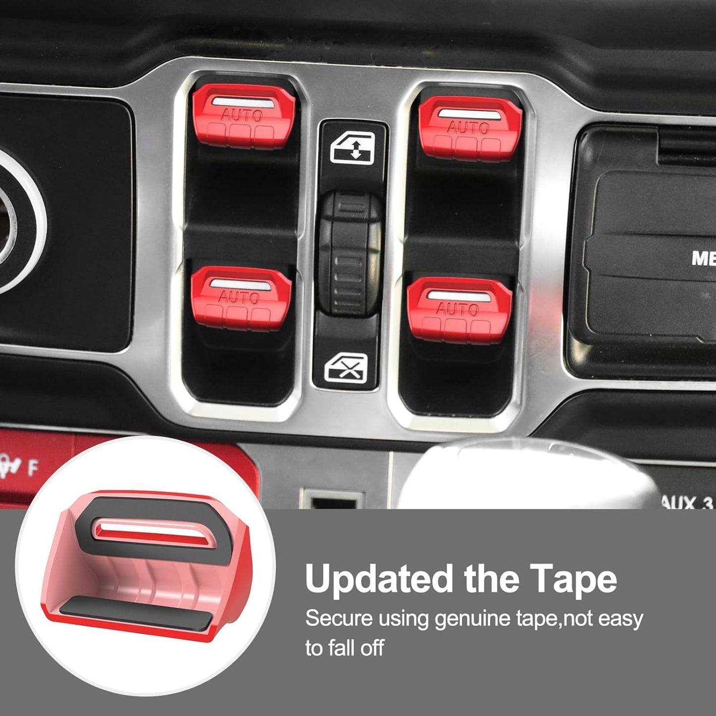 DIAMOOKY 4PCS Upgraded Window Switch Button Cover Compatible with Jeep Wrangler JL JLU 2018-2026 and Gladiator JT 2020 2021 2022 2023 2024 2025 2026 Wrangler 4xe Interior Accessories(Bright Red) - image 3