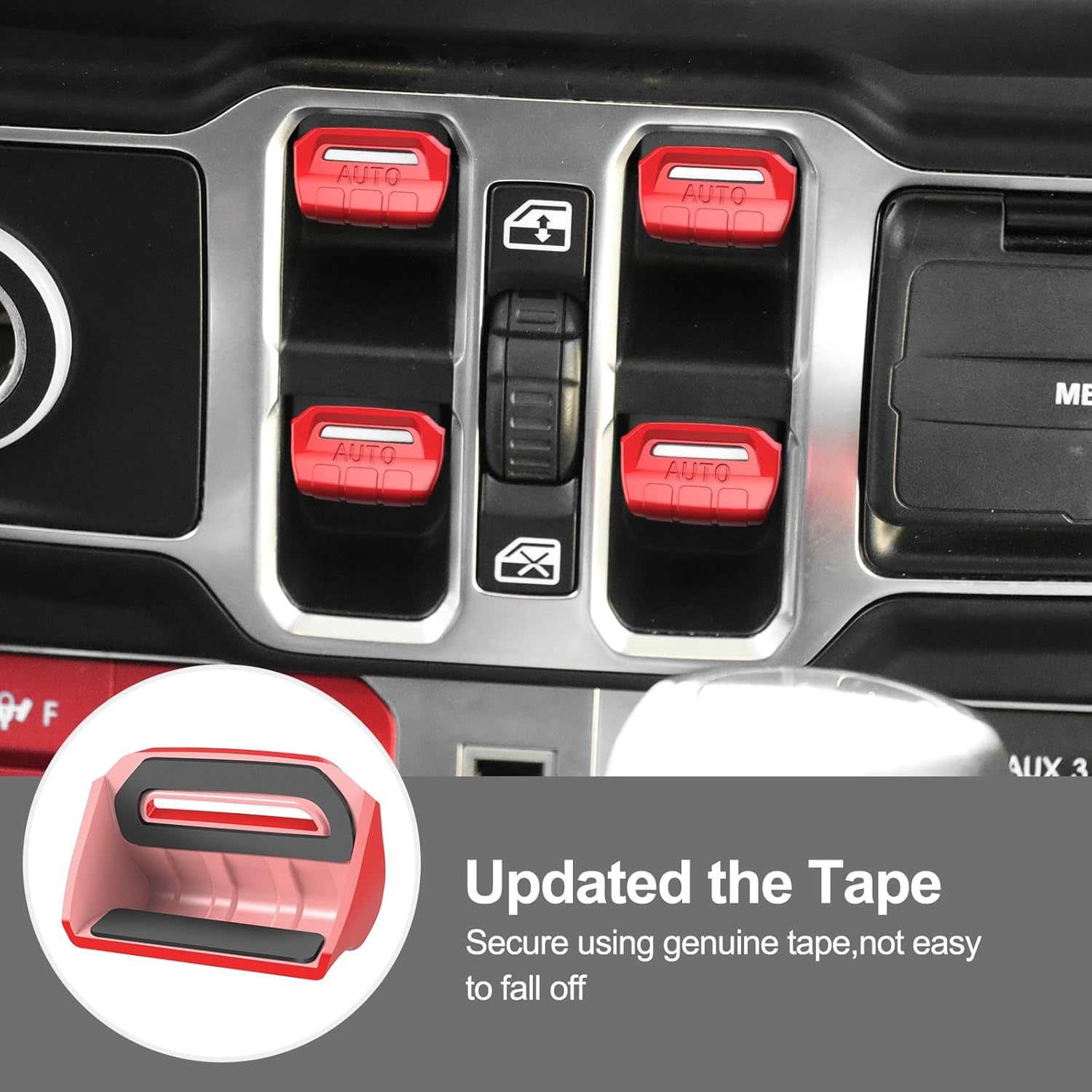 DIAMOOKY 4PCS Upgraded Window Switch Button Cover Compatible with Jeep Wrangler JL JLU 2018-2026 and Gladiator JT 2020 2021 2022 2023 2024 2025 2026 Wrangler 4xe Interior Accessories(Bright Red) - image 3