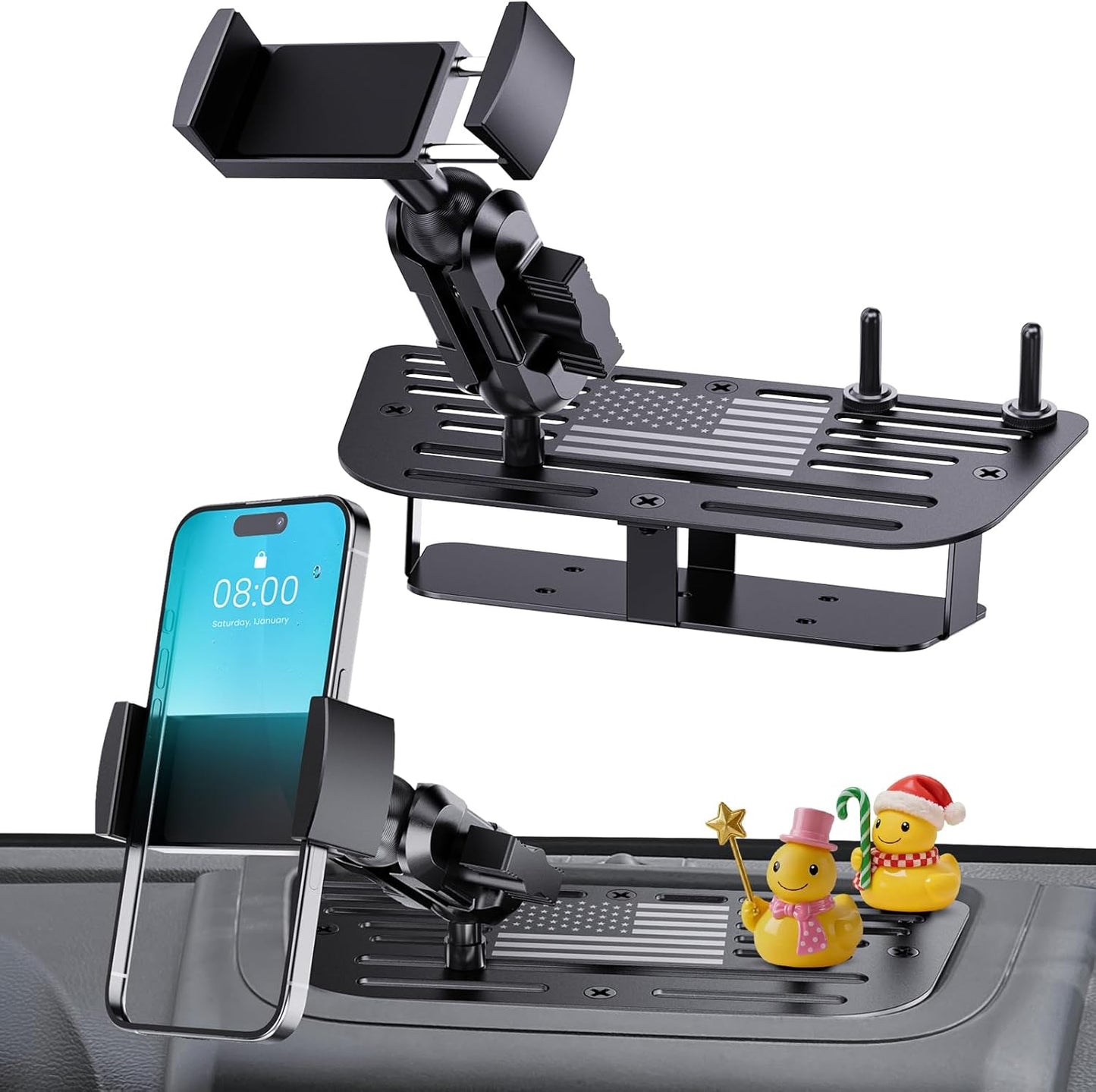 DIAMOOKY Upgraded Metal Phone Mount Compatible with Jeep Wrangler JK JKU 2018 2017 2016 2015 2014 2013 2012 2011 Accessories, Dash Phone Holder with Duck Mounts System Kit - image 1