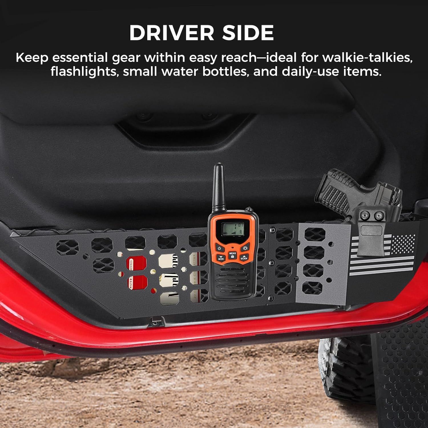DIAMOOKY Metal Front Door Pocket Storage Box for Jeep Wrangler JL JLU 4XE 2018-2026 & Gladiator JT 2020-2023 2024 2025 2026 Accessories Door Storage Organizer Molle Panels (Not for Power Seats), 2PCS - image 4