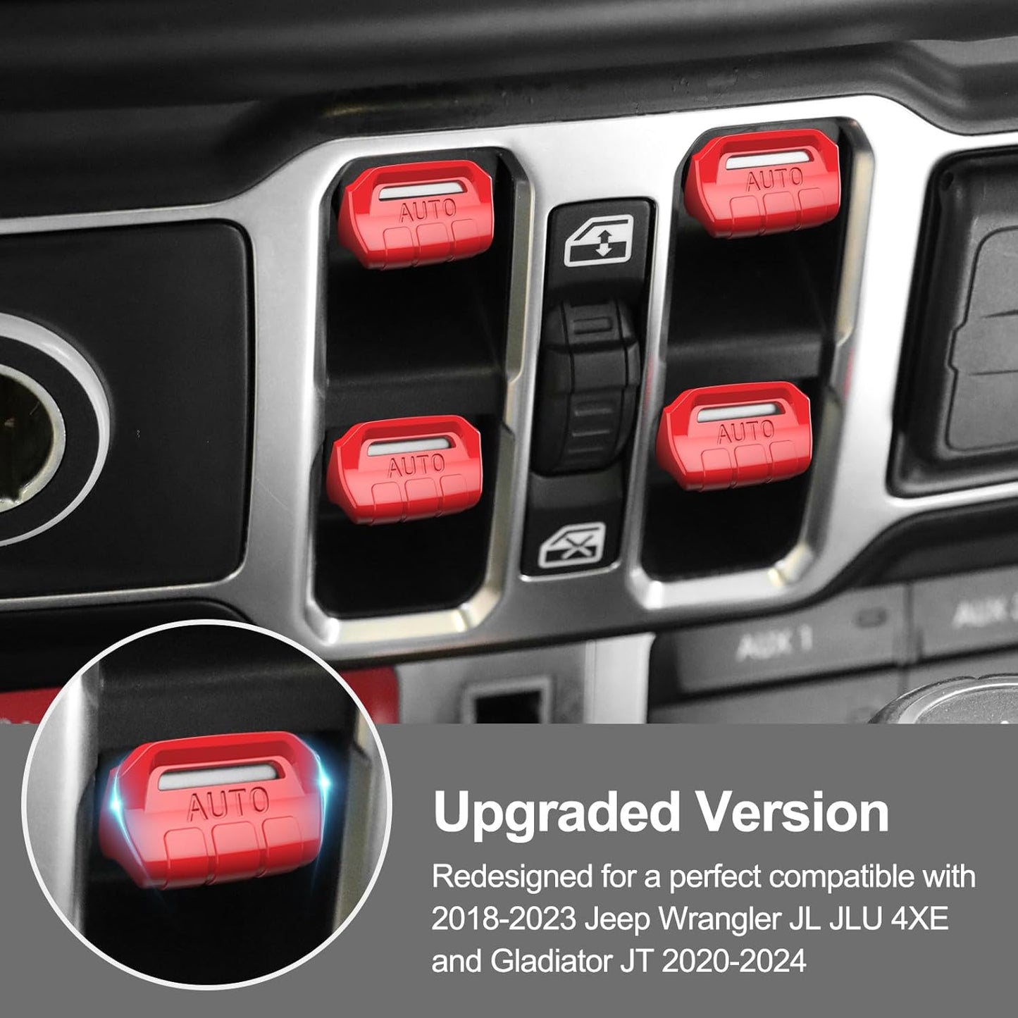 DIAMOOKY 4PCS Upgraded Window Switch Button Cover Compatible with Jeep Wrangler JL JLU 2018-2026 and Gladiator JT 2020 2021 2022 2023 2024 2025 2026 Wrangler 4xe Interior Accessories(Bright Red) - image 2