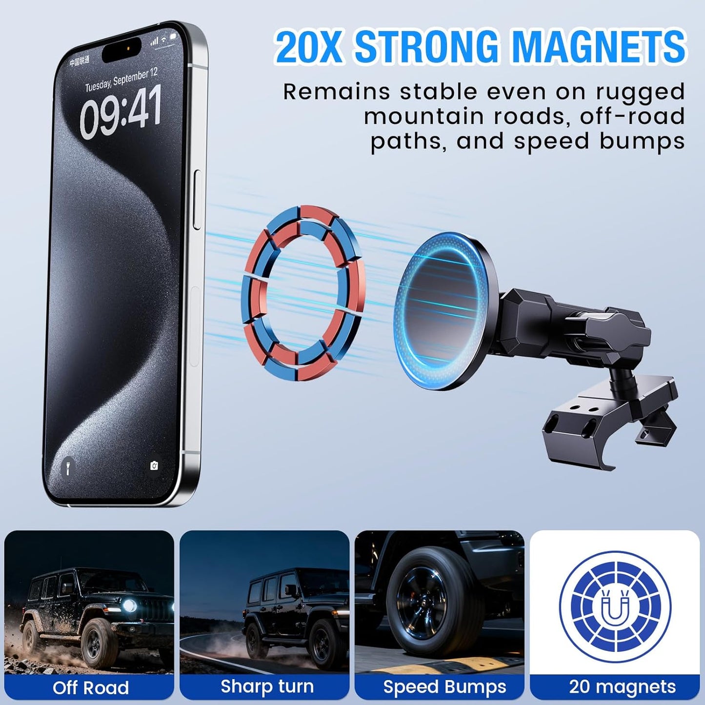 DIAMOOKY Upgraded Metal Phone Mount for Jeep Wrangler JL JLU 2018-2023 and Gladiator JT 2020 2021 2022 2023 Magnetic Phone Holder Dash Mount System Kit Dashboard Accessories Driver Side (Not for 4xe) - image 3