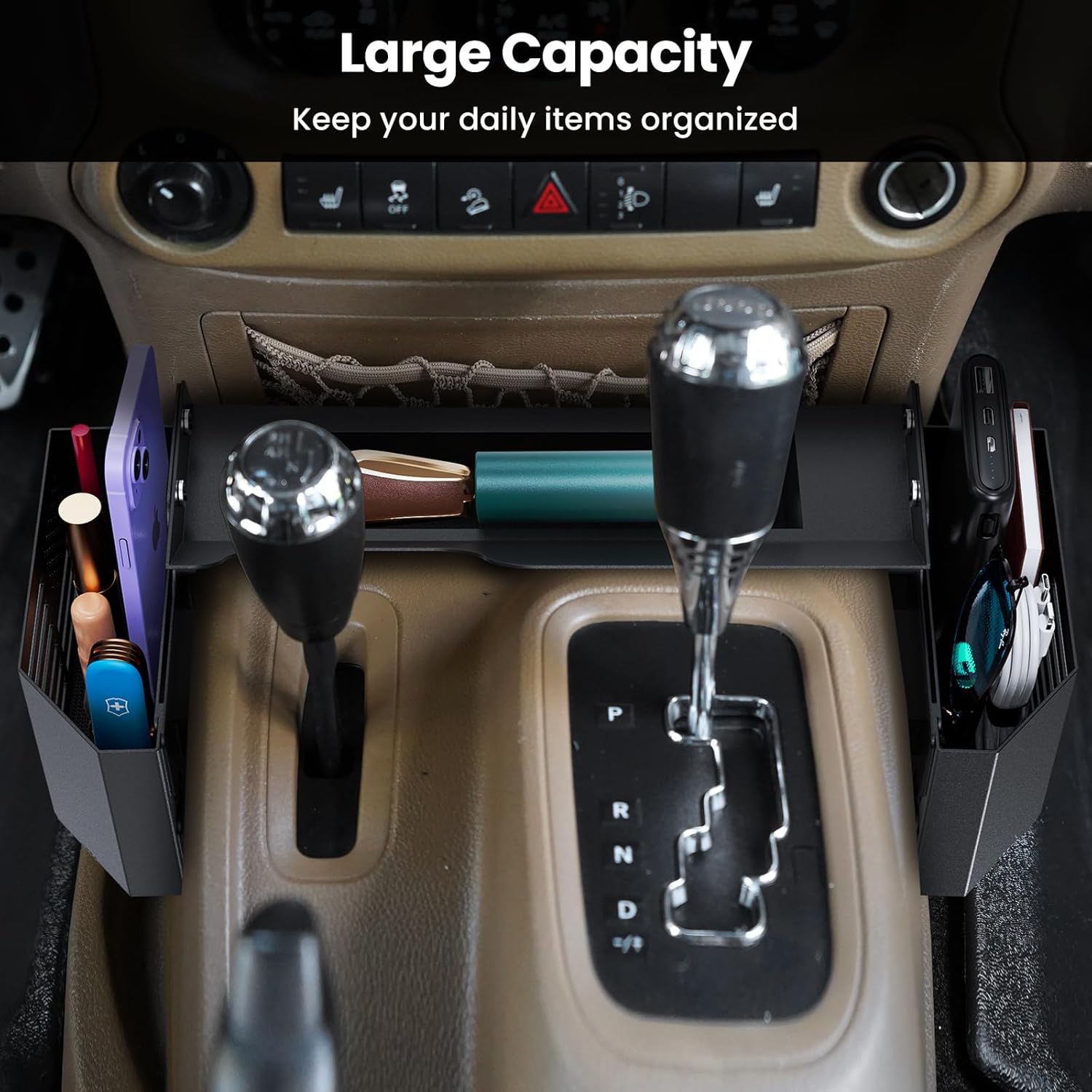 DIAMOOKY Upgraded Metal Magnetic Center Console Organizer for Jeep Wrangler JK JKU 2018 2017 2016 2015 2014 2013 2012 2011 Accessories, Gear Shift Side Storage Box Tray, Integrated (Not for JL/JLU) - image 4