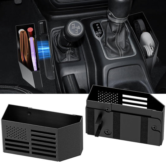 DIAMOOKY Metal Magnetic Center Console Organizer for Jeep Wrangler JL JLU 4XE 2018-2026 & Gladiator JT 2020-2026 Accessories Gear Shift Storage Box, Flag (Not for JK/JKU) - image 1