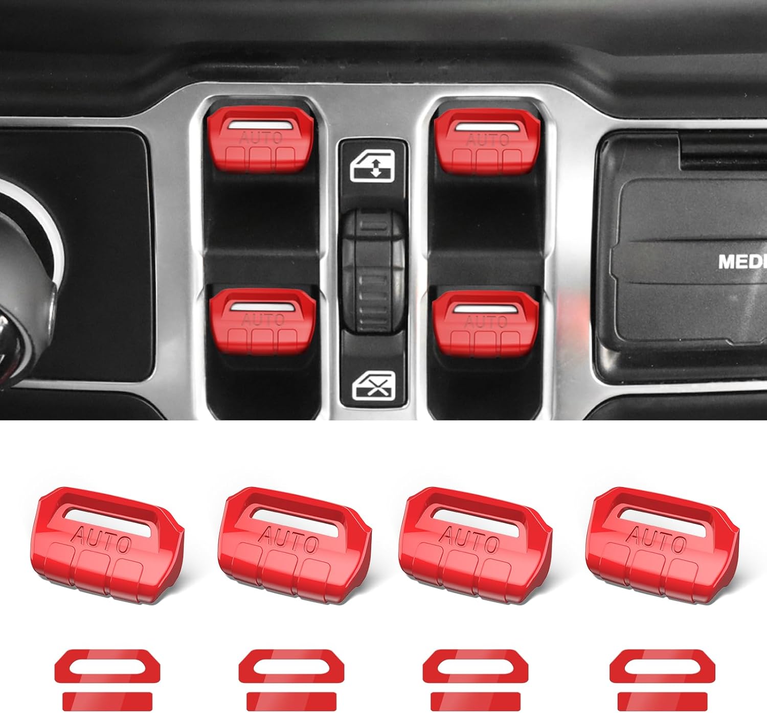 DIAMOOKY 4PCS Upgraded Window Switch Button Cover Compatible with Jeep Wrangler JL JLU 2018-2026 and Gladiator JT 2020 2021 2022 2023 2024 2025 2026 Wrangler 4xe Interior Accessories(Bright Red) - image 1