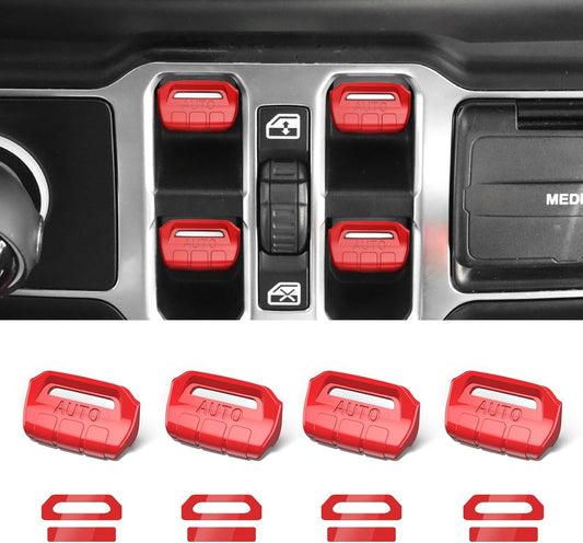 DIAMOOKY 4PCS Upgraded Window Switch Button Cover Compatible with Jeep Wrangler JL JLU 2018-2026 and Gladiator JT 2020 2021 2022 2023 2024 2025 2026 Wrangler 4xe Interior Accessories(Bright Red) - image 1