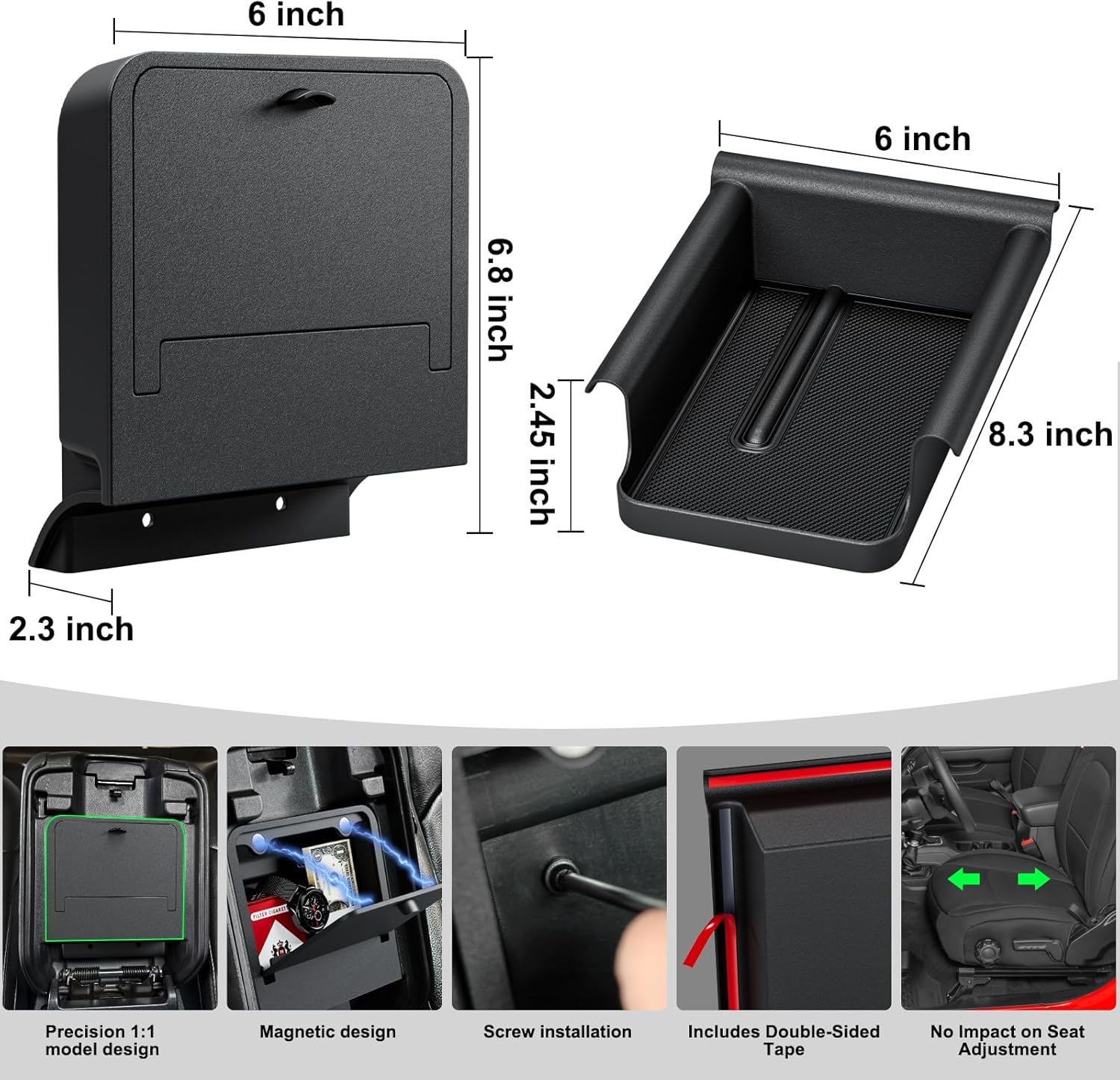 DIAMOOKY Front Under Seat Storage Organizer for Jeep Wrangler JL JLU 2018-2026 & Gladiator JT 2020 2021 2022 2023 2024 2025 2026 Accessories Hidden Center Console Organizer, 2PCS (Not for Power Seat) - image 7