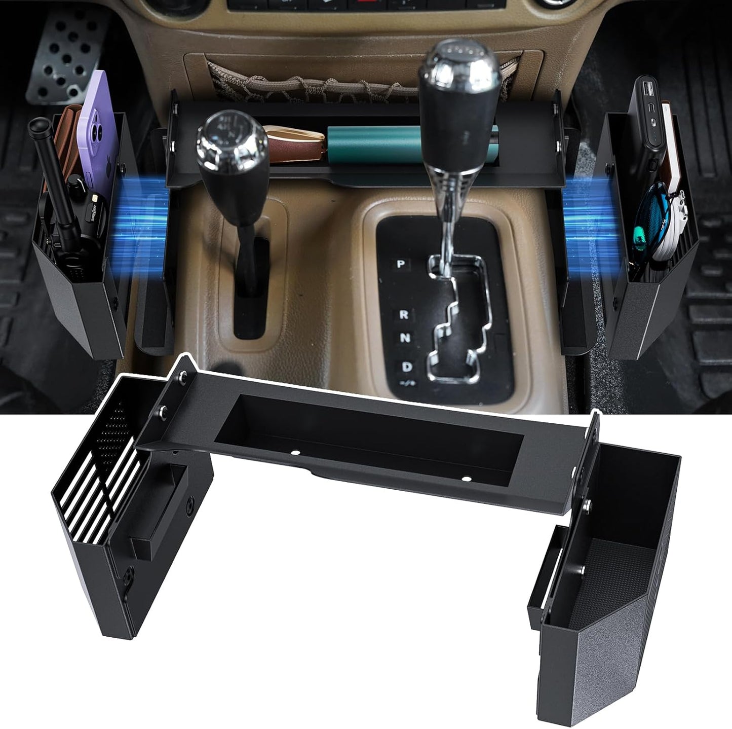 DIAMOOKY Upgraded Metal Magnetic Center Console Organizer for Jeep Wrangler JK JKU 2018 2017 2016 2015 2014 2013 2012 2011 Accessories, Gear Shift Side Storage Box Tray, Integrated (Not for JL/JLU) - image 1