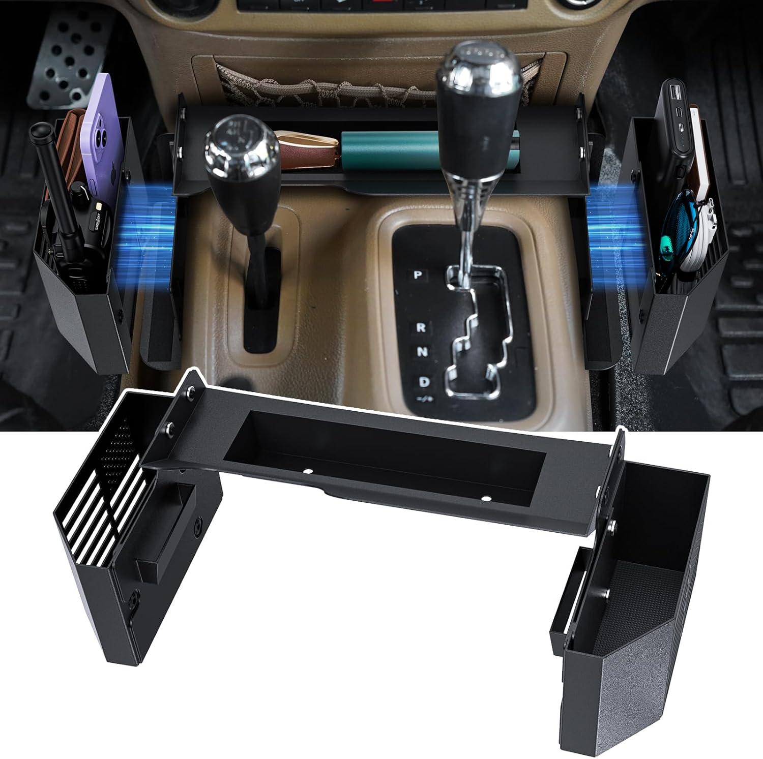 DIAMOOKY Upgraded Metal Magnetic Center Console Organizer for Jeep Wrangler JK JKU 2018 2017 2016 2015 2014 2013 2012 2011 Accessories, Gear Shift Side Storage Box Tray, Integrated (Not for JL/JLU) - image 1