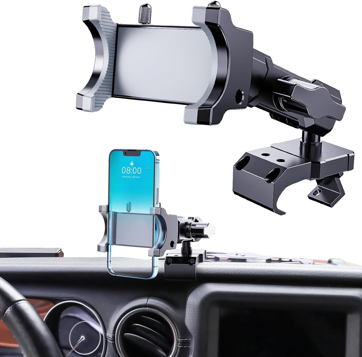 DIAMOOKY Upgraded Metal Phone Mount for Jeep Wrangler JL JLU 2018-2023 and Gladiator JT 2020 2021 2022 2023 Phone Holder Dash Mount System Kit Dashboard Accessories Driver Side (Not for 4xe) - image 1