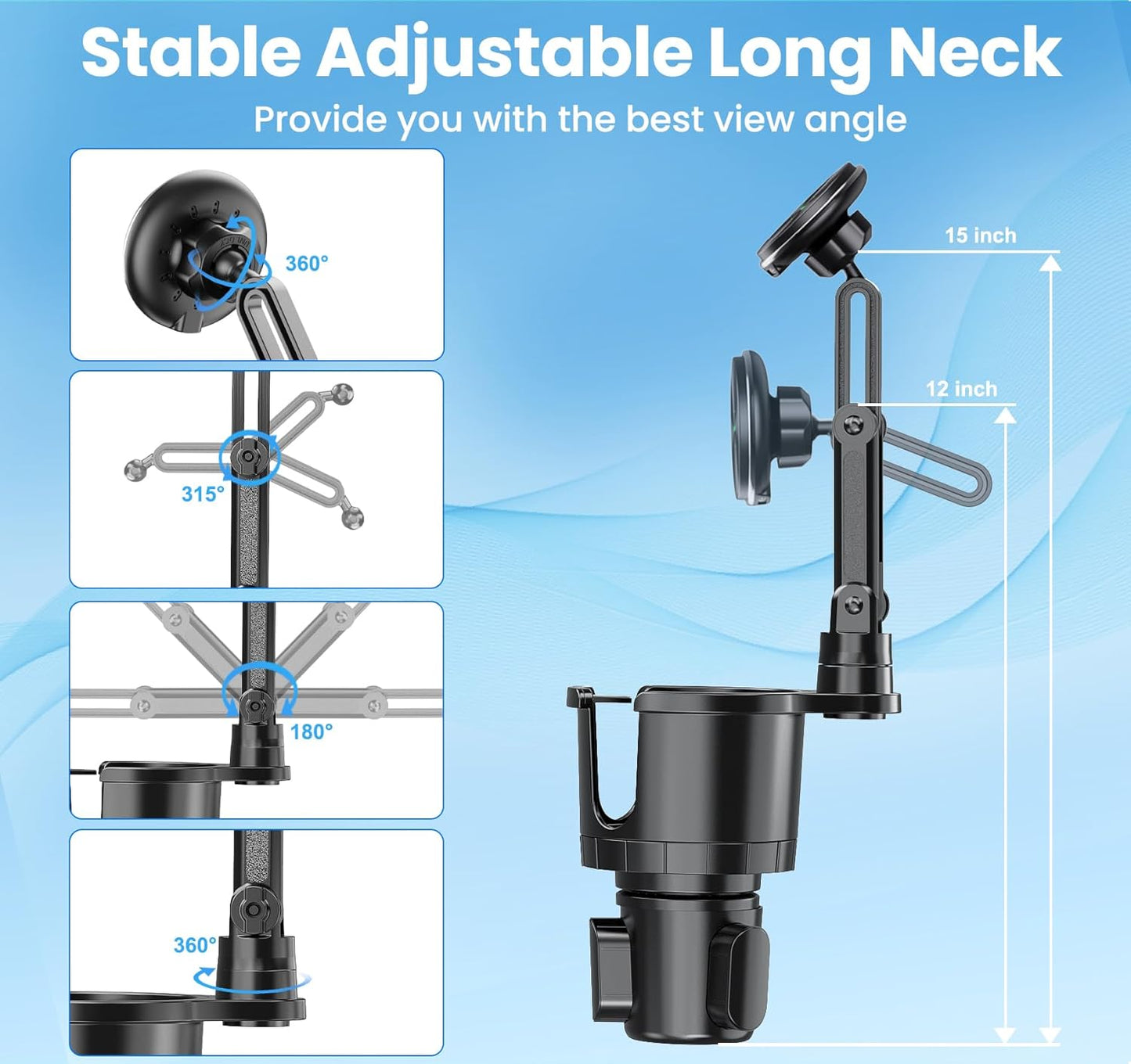 DIAMOOKY Magnetic Phone Car Holders for Magsafe Wireless Car Mount Charger 15W Cell Phone Stand with Adjustable Height for iPhone 12-16 Series