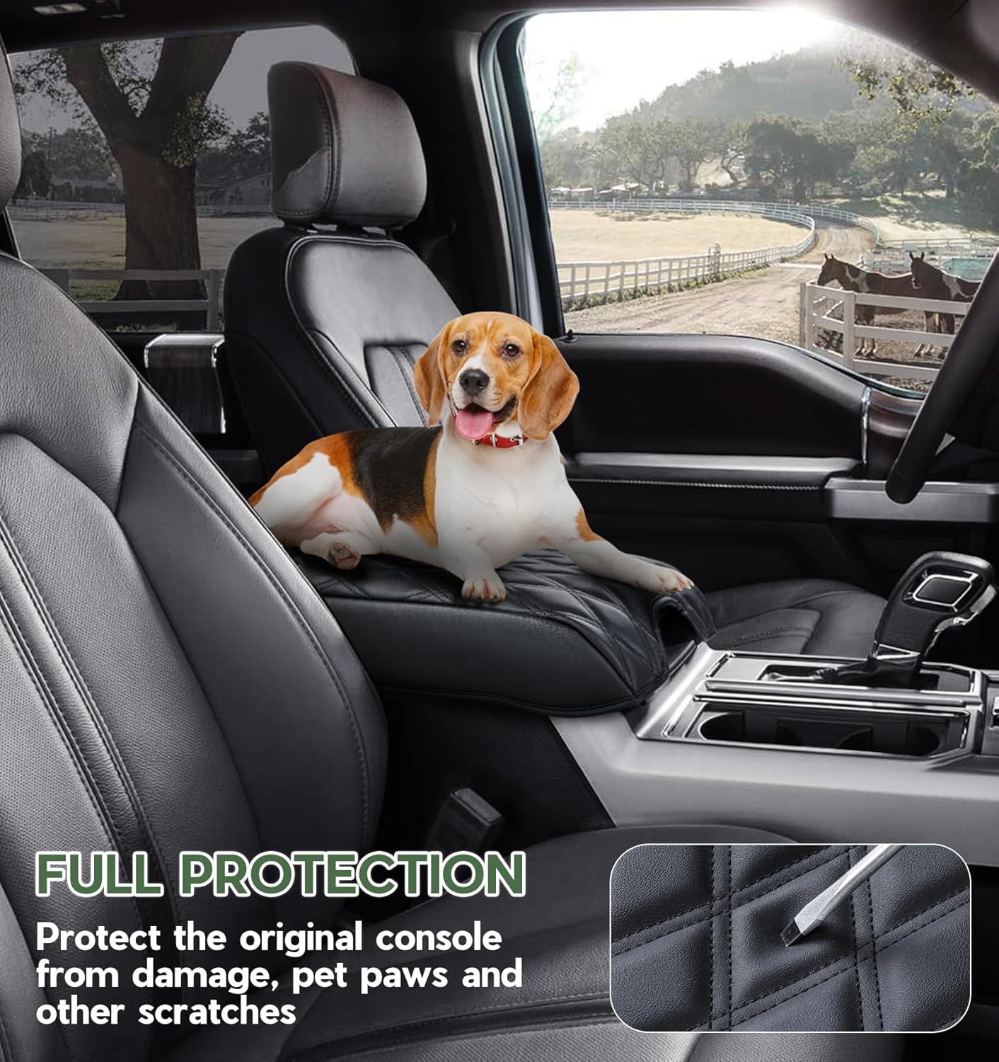 DIAMOOKY Center Console Cover Armrest Cover Compatible with Ford F150 2015-2020, F250 F350 F450 2017-2022, Expedition 2018-2024, PU Leather Arm Rest Covering for Car,Truck Interior Accessories