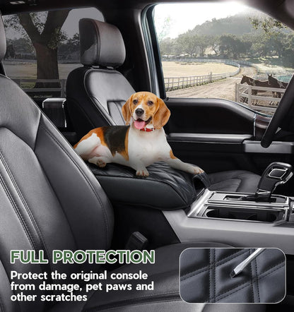 DIAMOOKY Center Console Cover Armrest Cover Compatible with Ford F150 2015-2020, F250 F350 F450 2017-2022, Expedition 2018-2024, PU Leather Arm Rest Covering for Car,Truck Interior Accessories