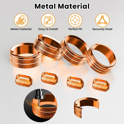 DIAMOOKY Jeep Wrangler & Gladiator Accessories Metal Button Knob Cover, Window Switch Button Cover Volume Radio Air Conditioner Headlight Switch Knob Cover,8PCS,Orange