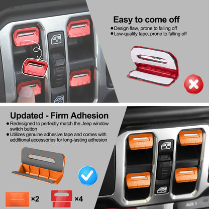 DIAMOOKY Metal Window Switch Button Cover 4PCS for Jeep Wrangler JL JLU 2018-2025 and Gladiator JT 2020-2025 Accessories,Orange