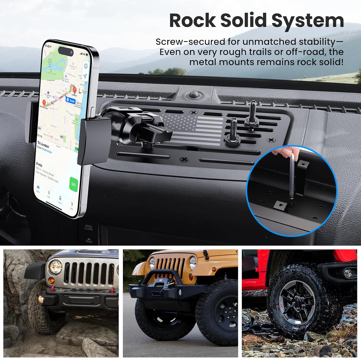 JK Metal Dash Phone Mount Kit