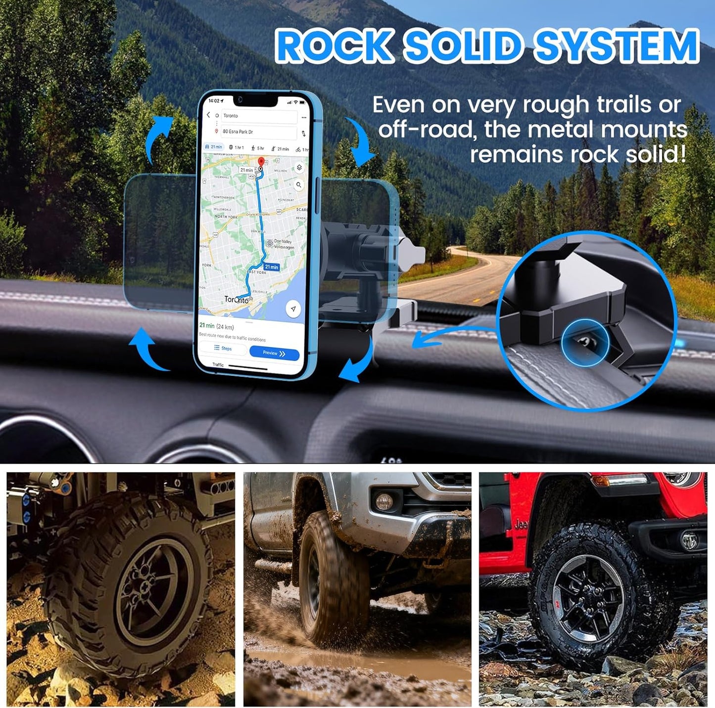 DIAMOOKY Upgraded Metal Phone Mount for Jeep Wrangler JL JLU 2018-2023 and Gladiator JT 2020 2021 2022 2023 Magnetic Phone Holder Dash Mount System Kit Dashboard Accessories Driver Side (Not for 4xe) - image 2