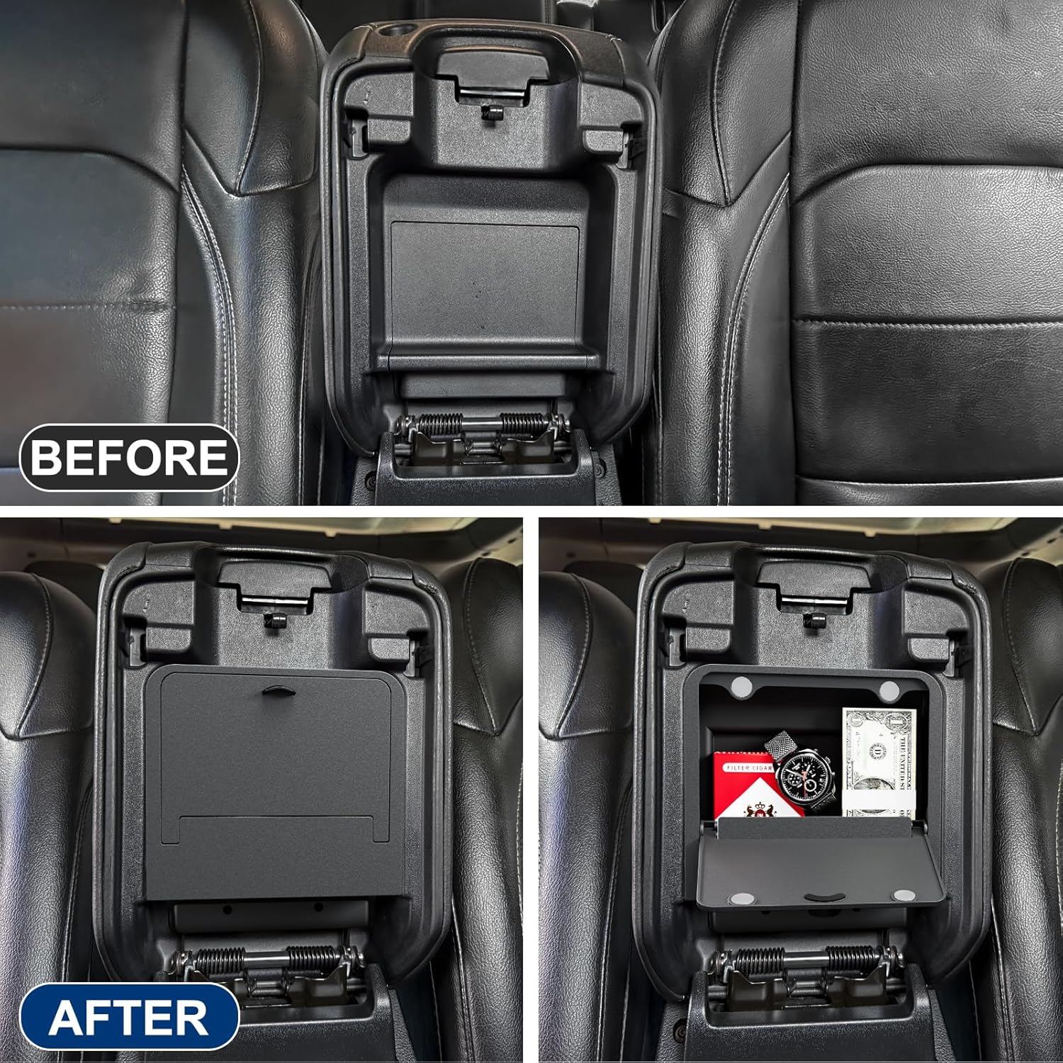 DIAMOOKY 3PCS Front Under Seat Storage Organizer for Jeep Wrangler JL JLU 2018-2026 & Gladiator JT 2020-2023 2024 2025 2026 Accessories Hidden Center Console Organizer Cup Holder (Not for Power Seat) - image 6