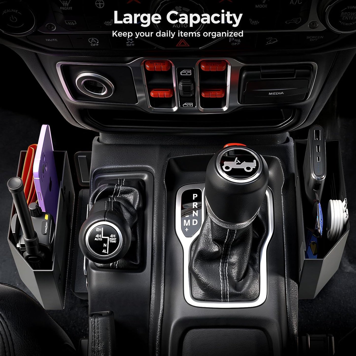 DIAMOOKY Metal Magnetic Center Console Organizer for Jeep Wrangler JL JLU 4XE 2018-2026 & Gladiator JT 2020-2026 Accessories Gear Shift Storage Box, Flag (Not for JK/JKU) - image 5