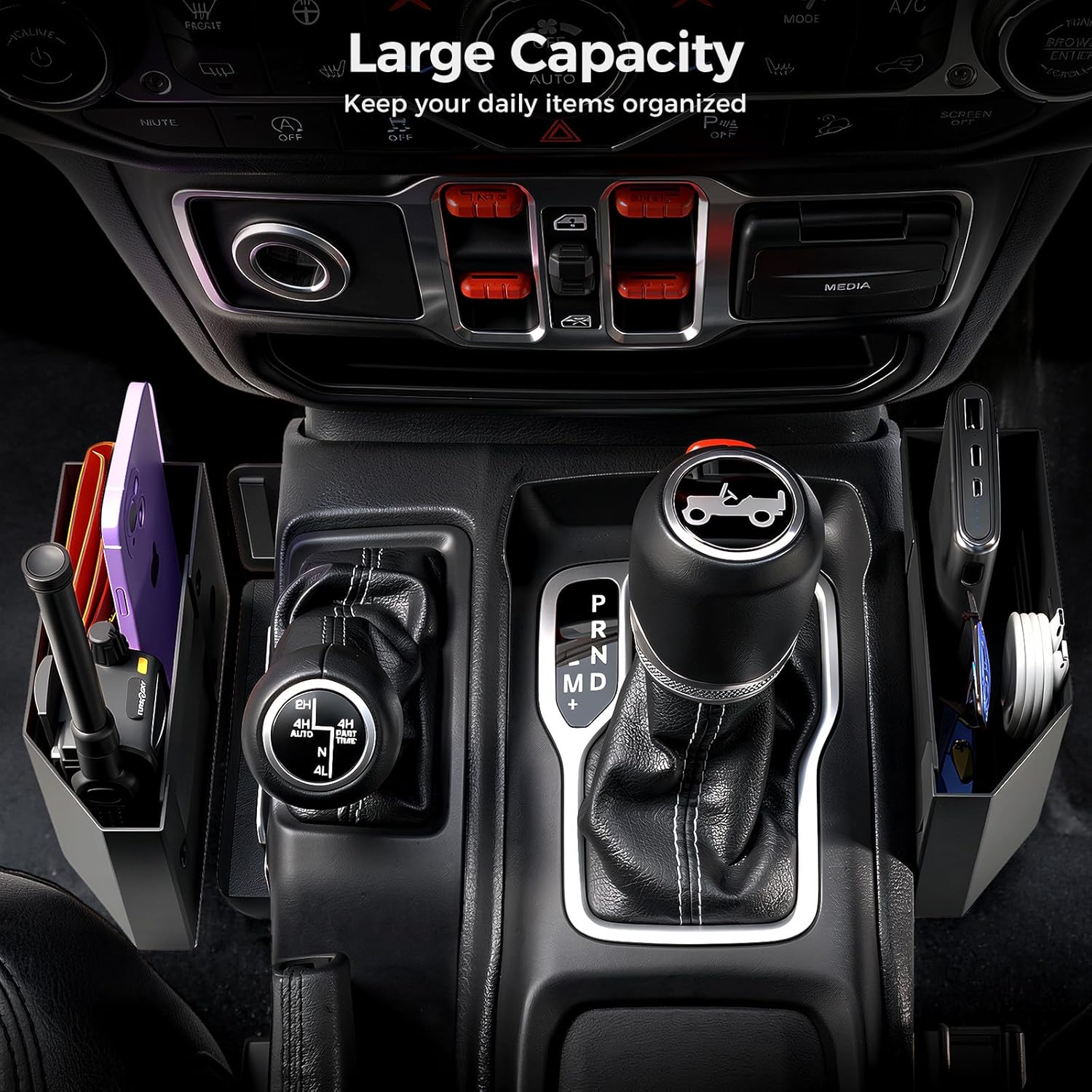 DIAMOOKY Metal Magnetic Center Console Organizer for Jeep Wrangler JL JLU 4XE 2018-2026 & Gladiator JT 2020-2026 Accessories Gear Shift Storage Box, Flag (Not for JK/JKU) - image 5