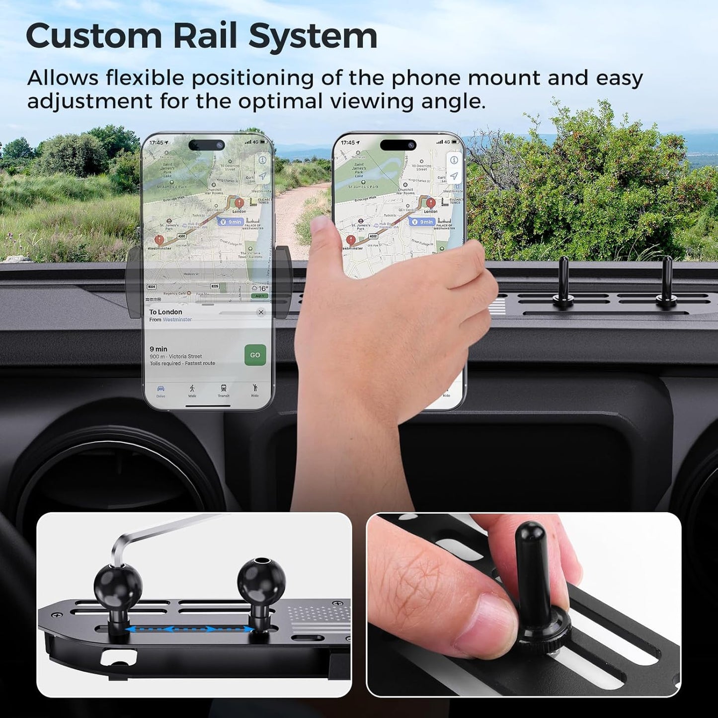 DIAMOOKY Upgraded Metal Phone Mount for Jeep Wrangler JL JLU 2018-2023 & Gladiator JT 2020 2021 2022 2023 Accessories, Dash Phone Holder with Duck Mounts System Kit (Not for 4xe & 2024+) - image 6