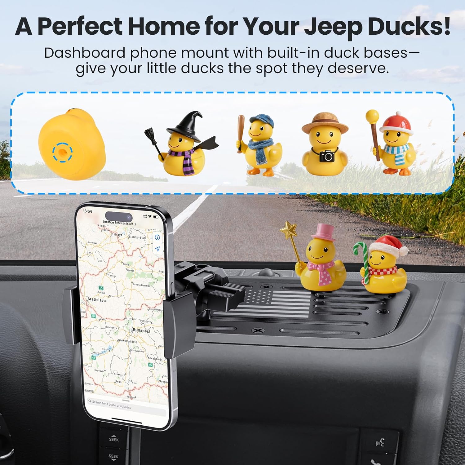 DIAMOOKY Upgraded Metal Phone Mount Compatible with Jeep Wrangler JK JKU 2018 2017 2016 2015 2014 2013 2012 2011 Accessories, Dash Phone Holder with Duck Mounts System Kit - image 4